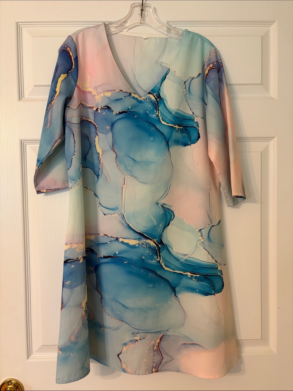 Pastel Blue & Pink Marble Shift Dress. Size M
